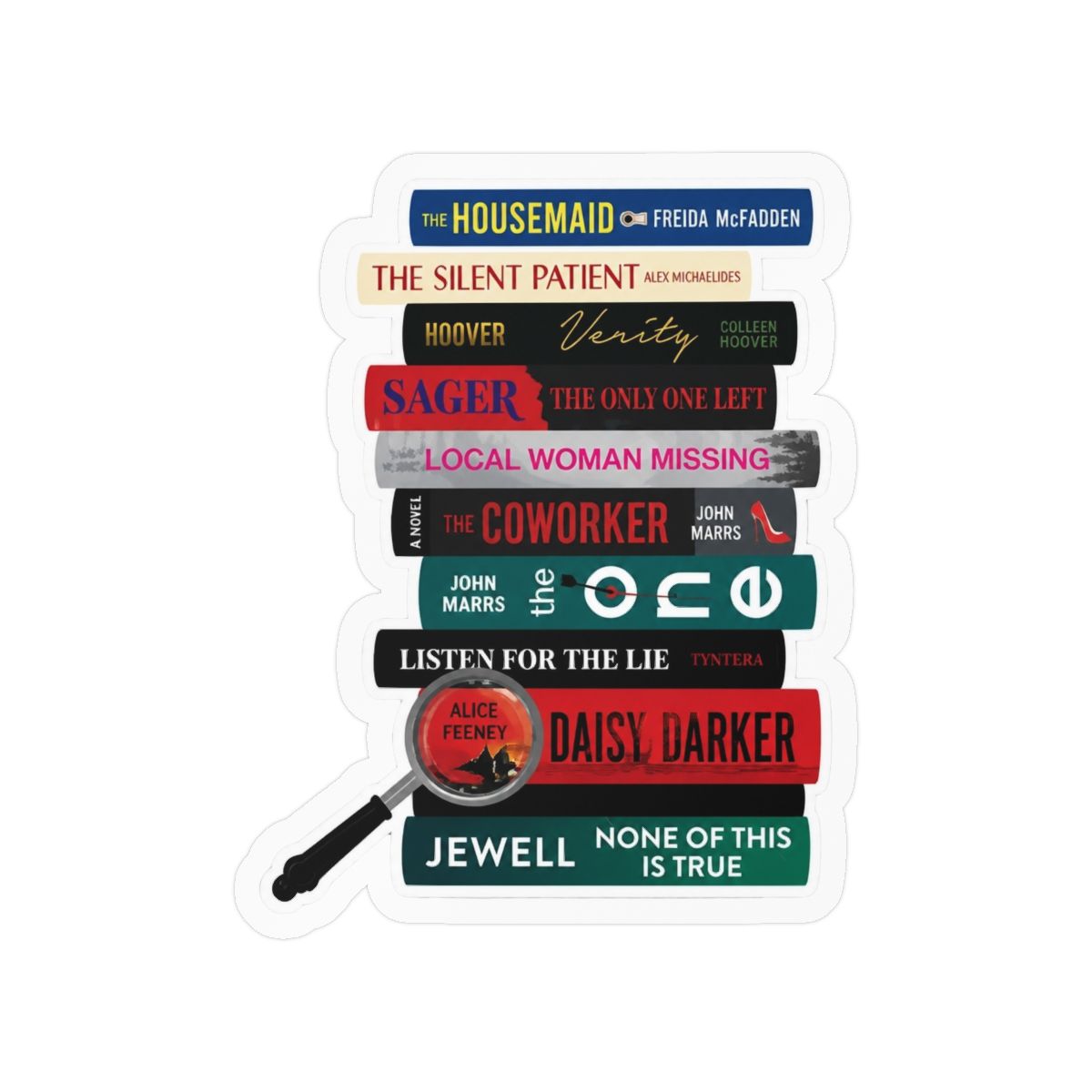 Thriller Book Stack Sticker, Bookish Sticker, Kindle Decal, Gifts for Book Lovers, Laptop Decal, Waterproof, Book Club Gift, Freida McFadden - alternate angle 2, merchandise